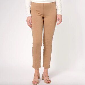 Susan Graver Regular Stretch Slim-Leg Pull On Ankle Pants , Camel Sz a610537